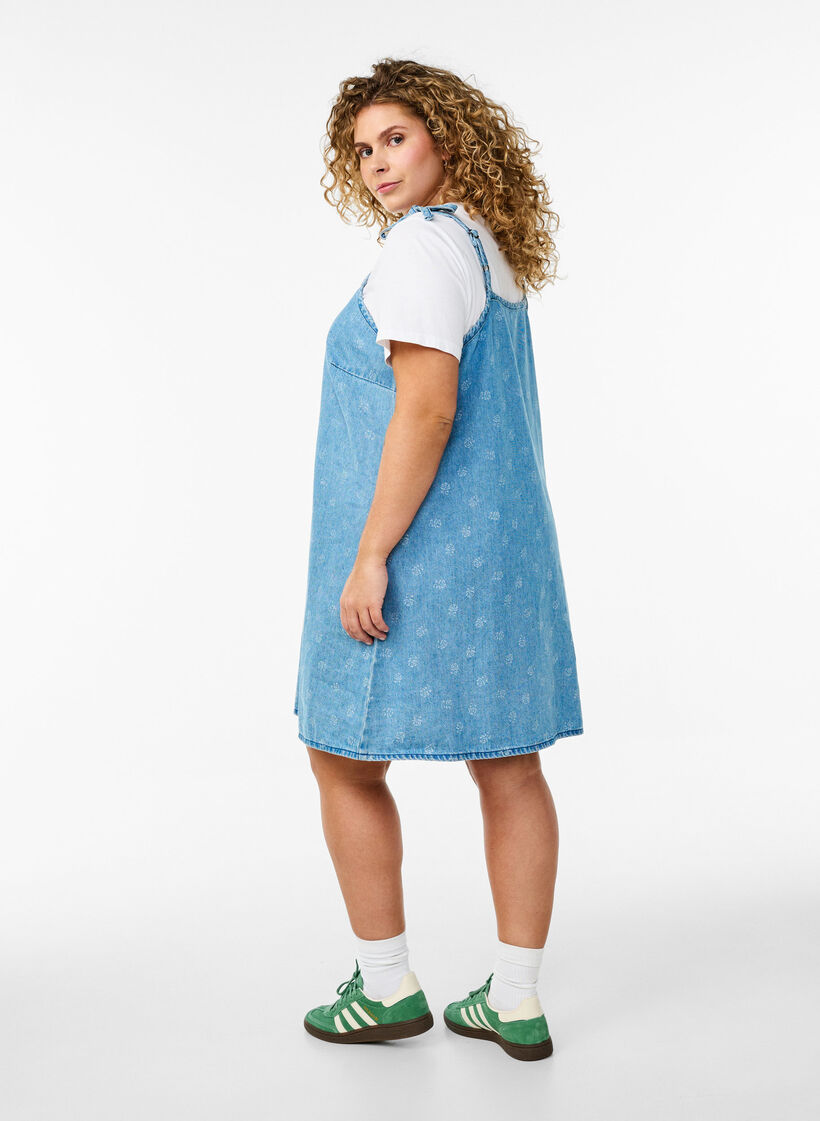 Krótka dzinsowa sukienka z regulowanymi ramiaczkami, LBD w. Flower, Model image number 1