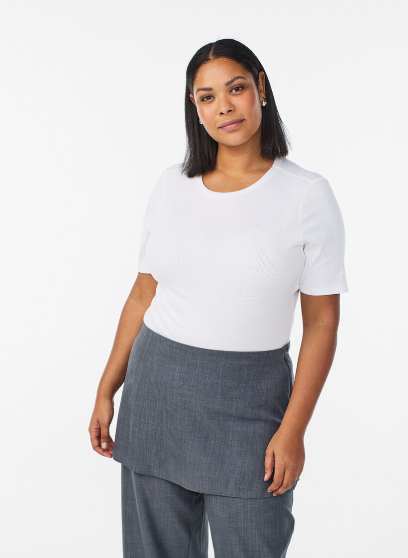 Podstawowa koszulka z okraglym dekoltem z rypsowym wzorem, Biały, Model image number 0