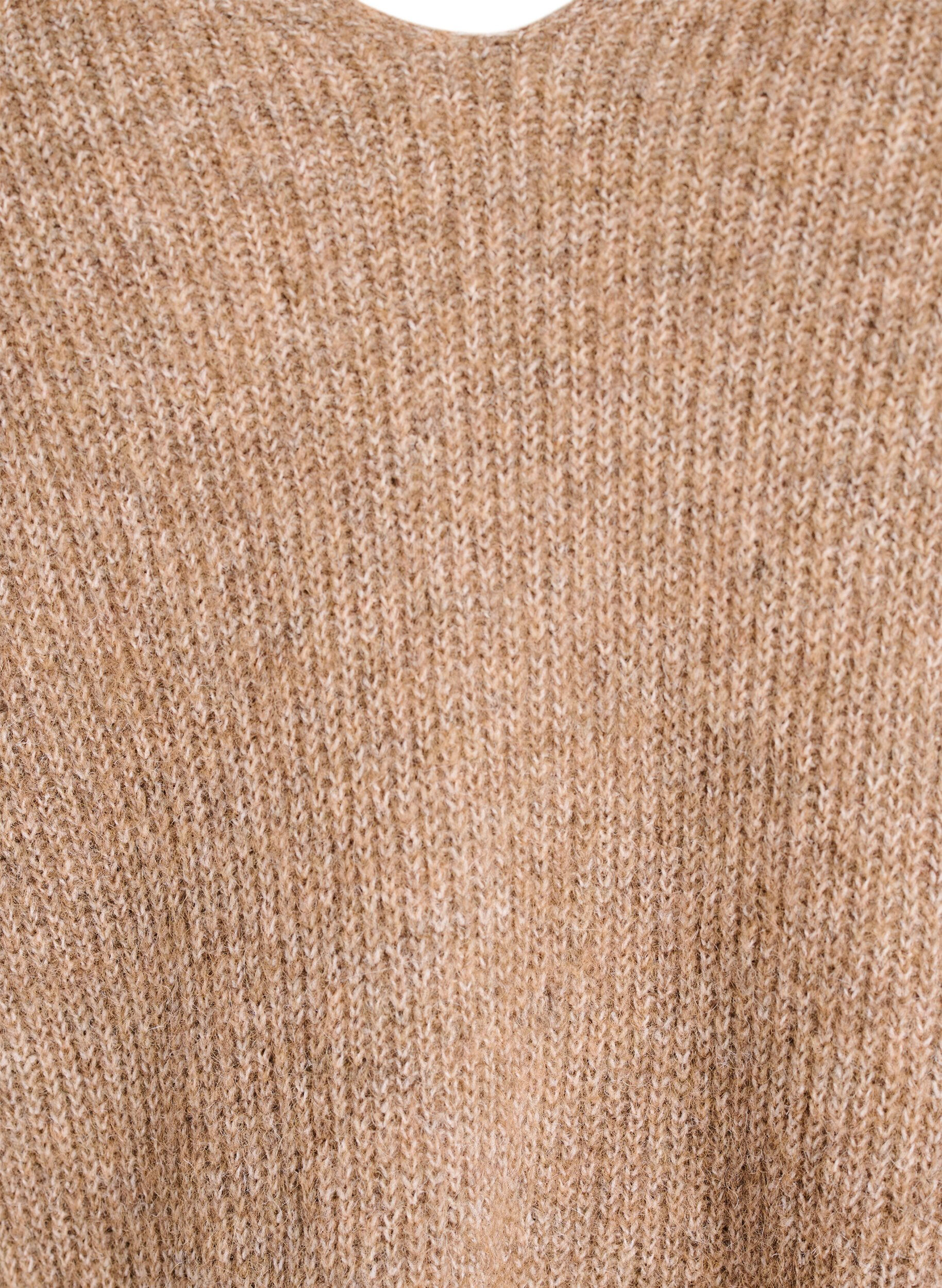 Zizzi Dzianinowa bluzka z dekoltem w szpic i raglanowymi rekawami, Brązowy, Packshot image number 2