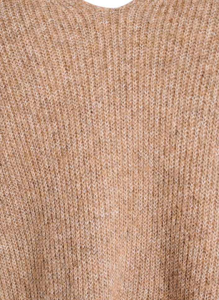  Dzianinowa bluzka z dekoltem w szpic i raglanowymi rekawami, Brązowy, Packshot image number 2