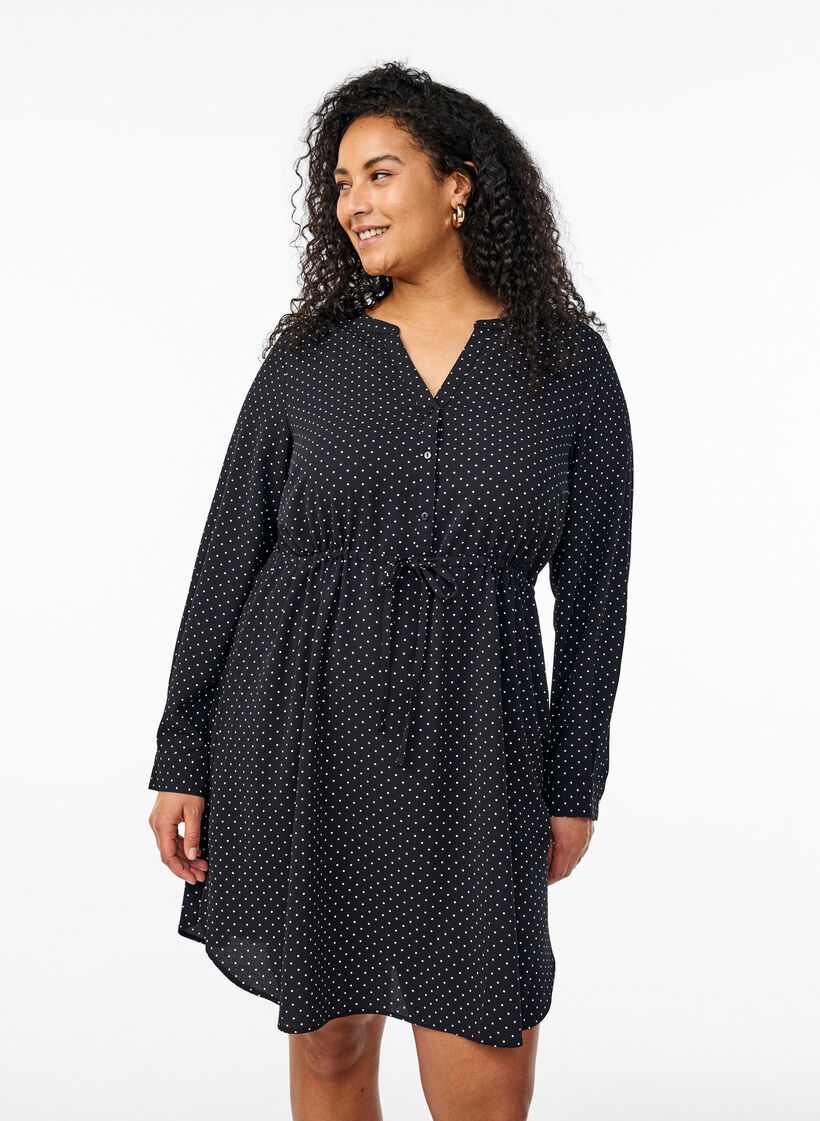 Sukienka do kolan z wiazanym paskiem, Czarne, Model image number 0