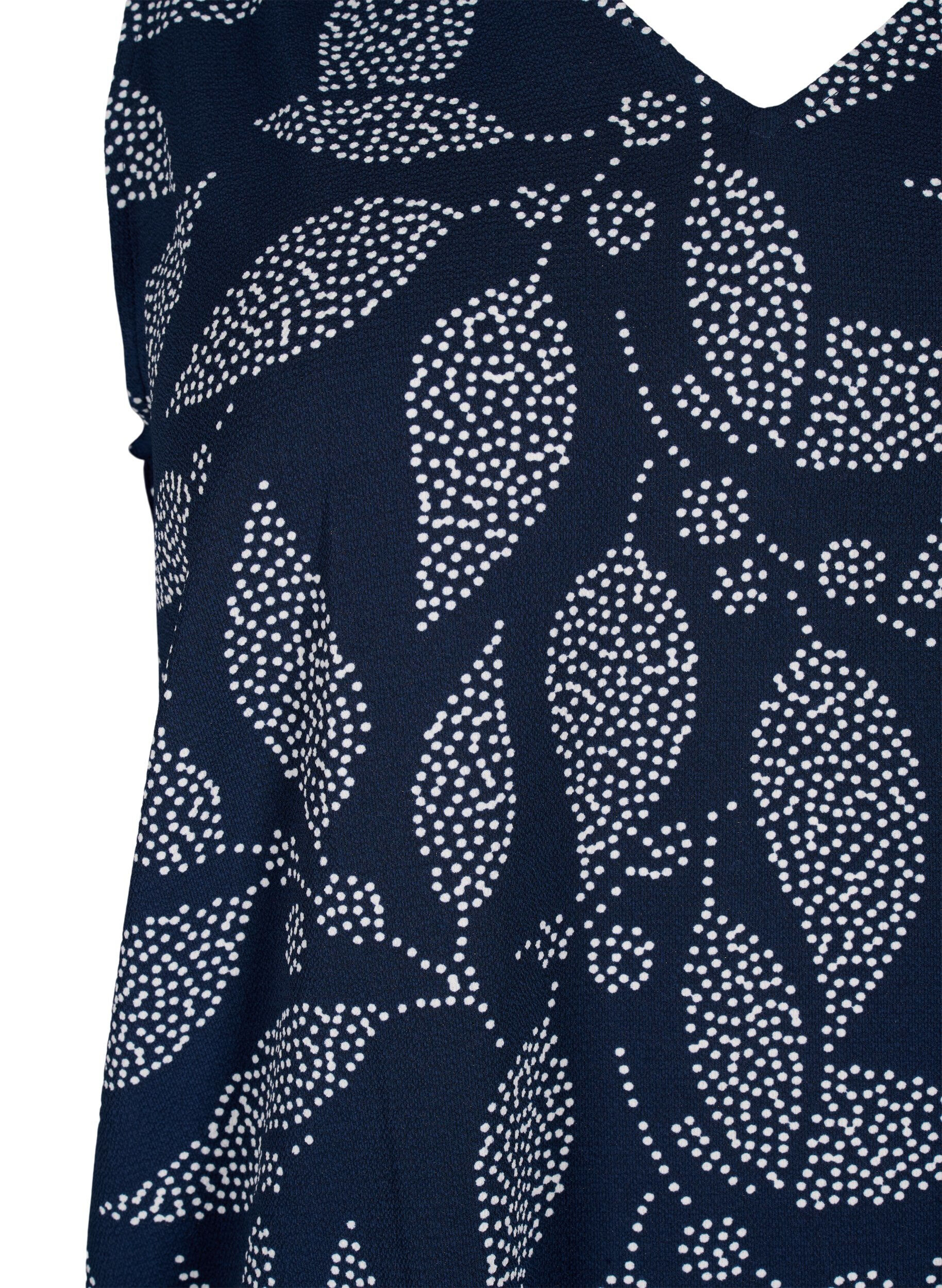 Zizzi Top z nadrukiem i dekoltem w serek, Navy B. w. Dot Leaf, Packshot image number 2