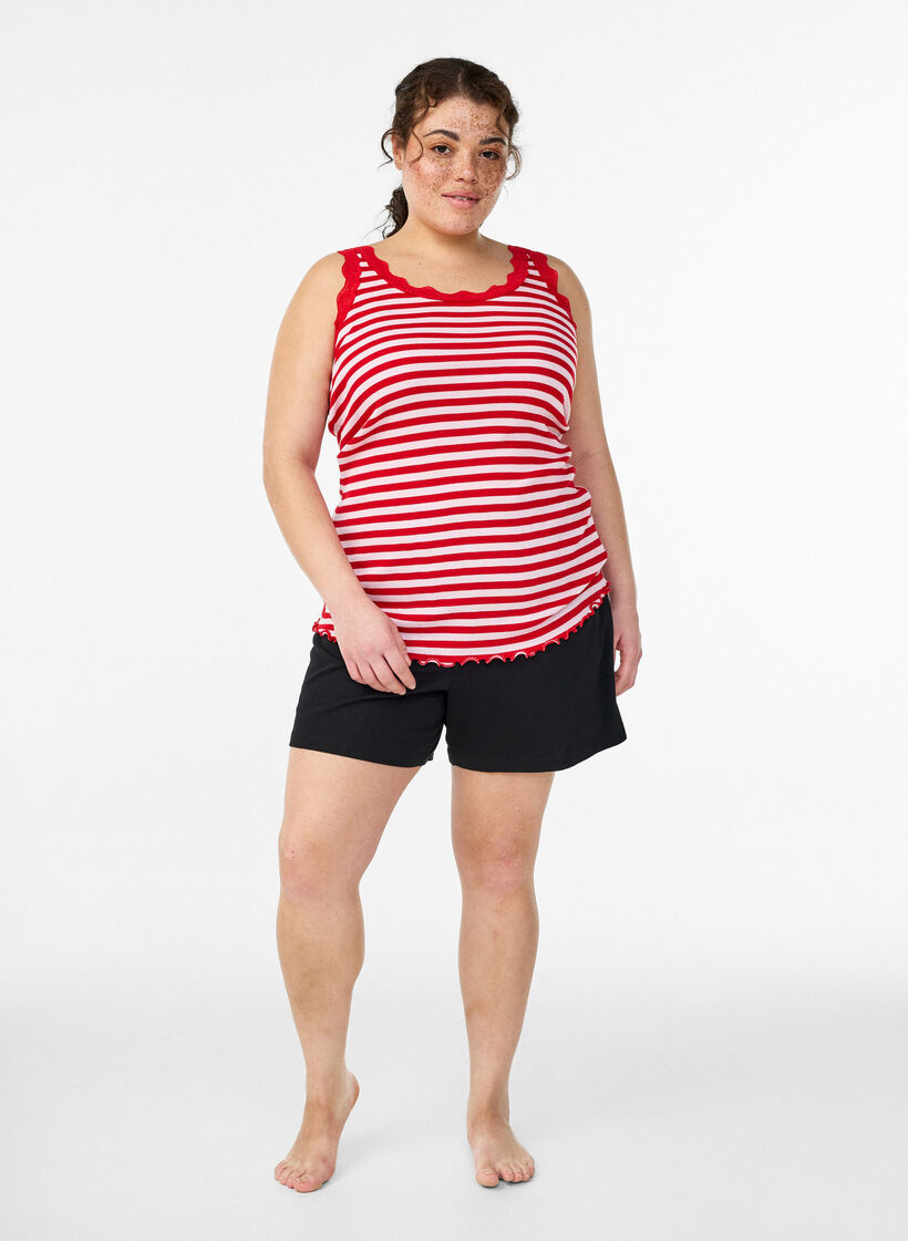 Koszula w paski z dzianina z ryps&oacute;w i koronkowym wykonczeniem, R&oacute;żowy, Model image number 1