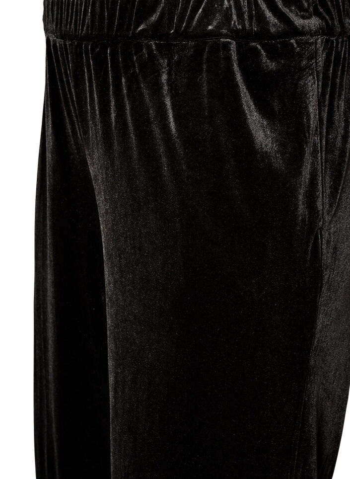 Aksamitne spodnie z koronkowym wykonczeniem i szerokimi nogawkami, Czarne, Packshot image number 2