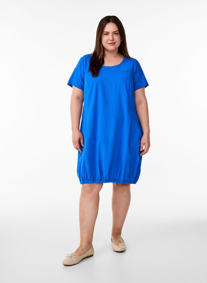 Bawelniana sukienka z kr&oacute;tkim rekawem, Niebieskie, Model image number 1