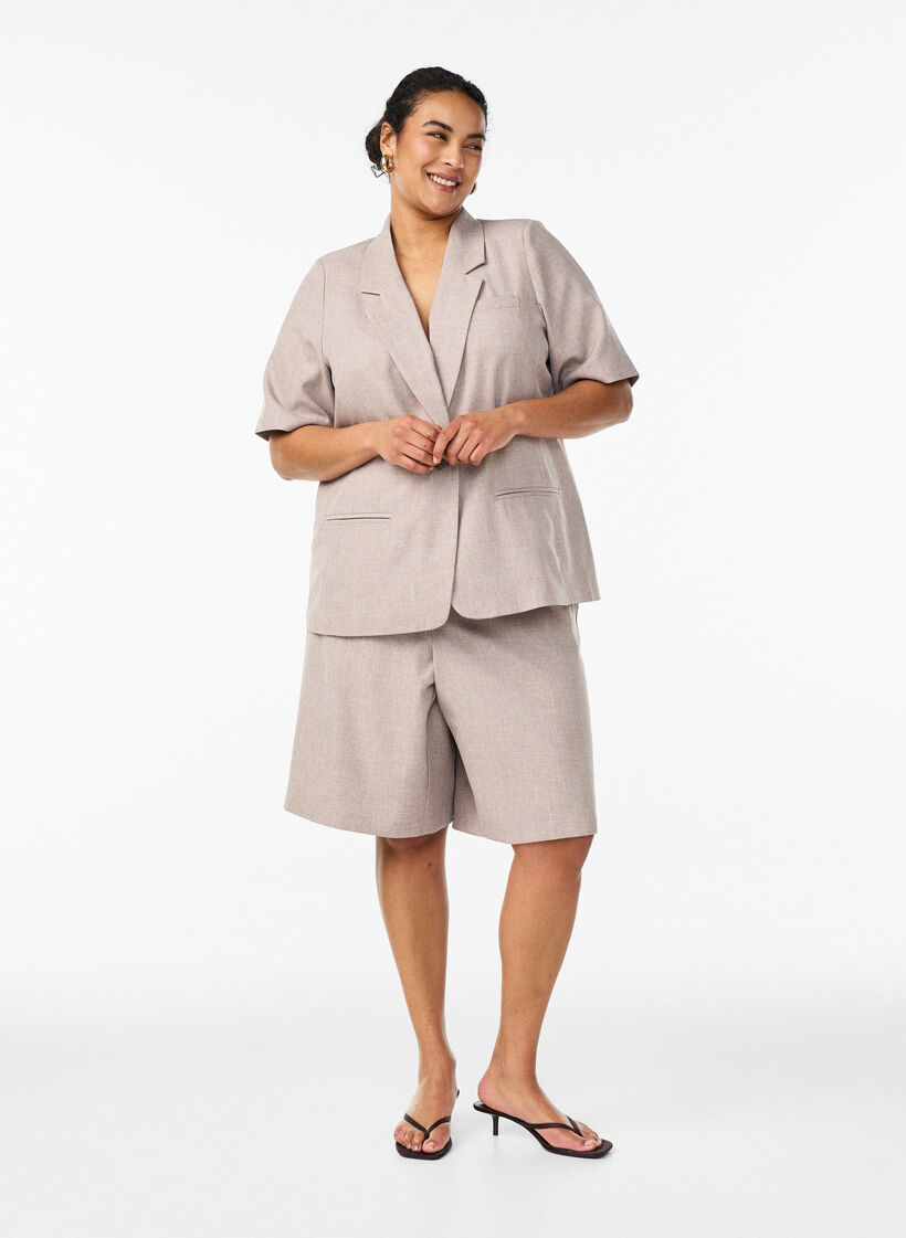 Luzne bermudy na wysokim stanie zamka, Brązowy, Model image number 0