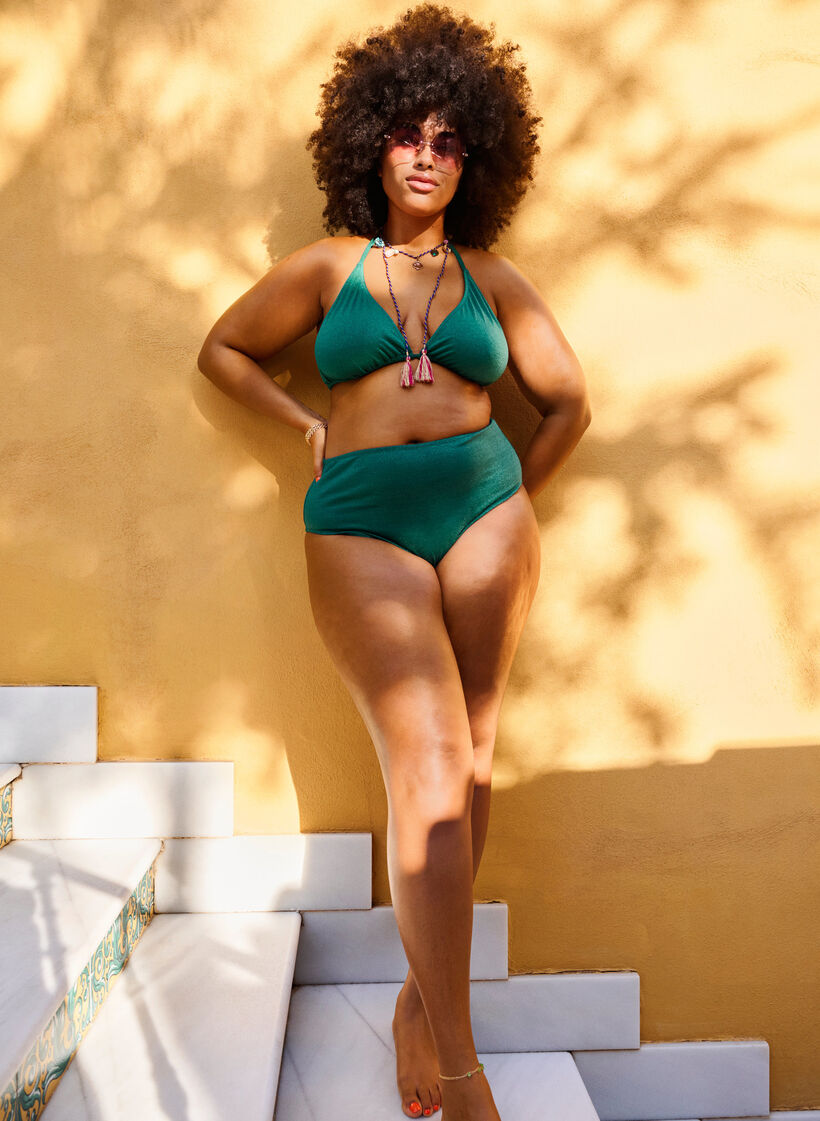 Brokatowe figi bikini z wysokim stanem, Zielony, Image image number 1