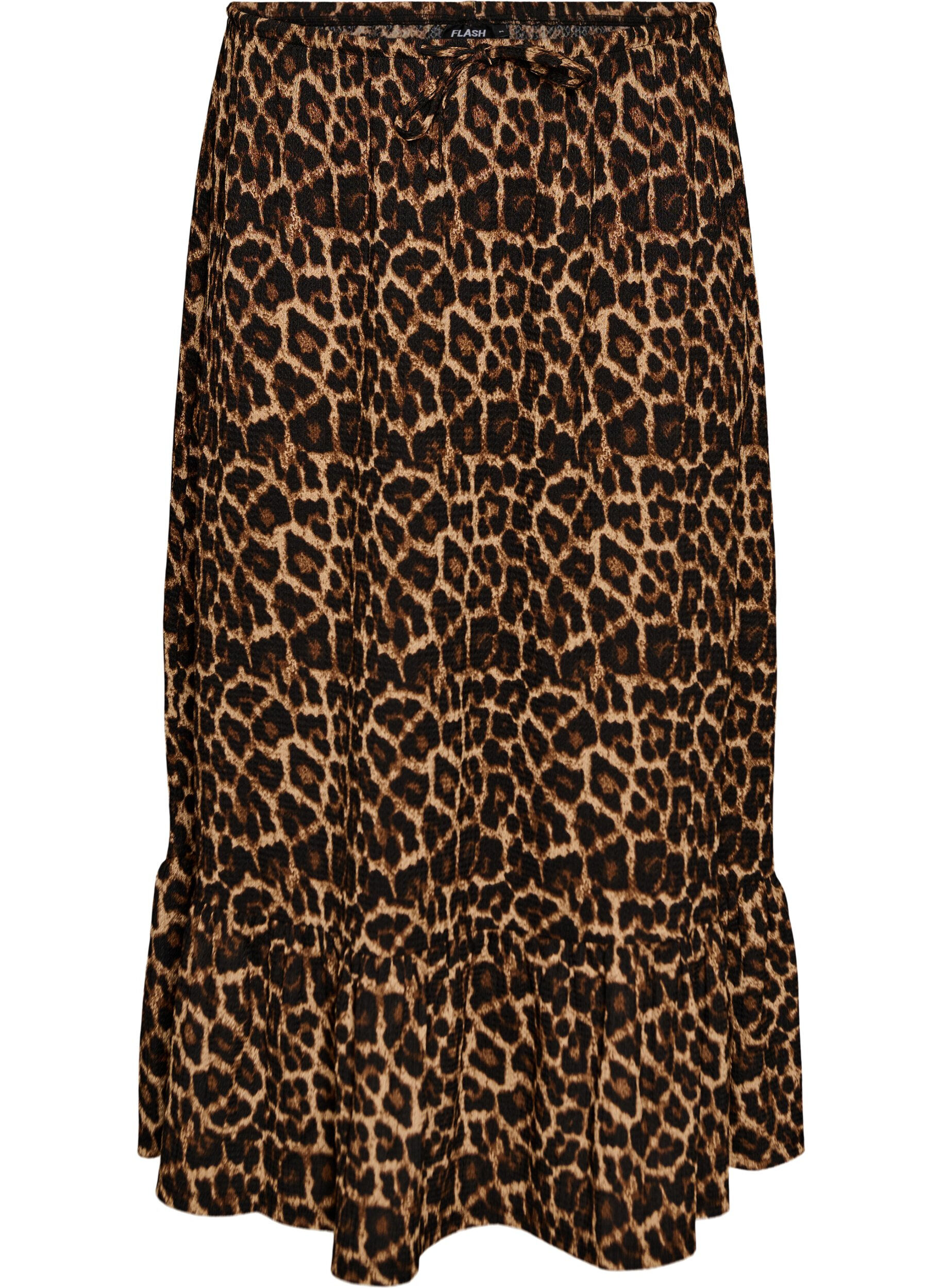 Dluga sp&oacute;dnica z wiazanym paskiem i falbana u dolu