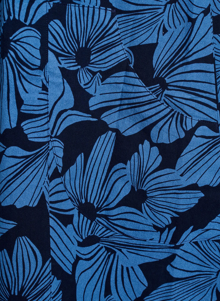 Kr&oacute;tka trapezowa sukienka w kwiaty, Niebieskie, Packshot image number 3