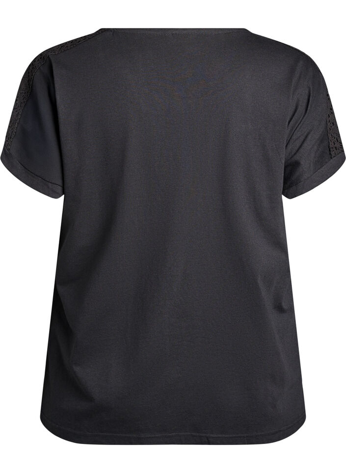 Bawelniany T-shirt z szydelkowym detalem, Czarne, Packshot image number 1