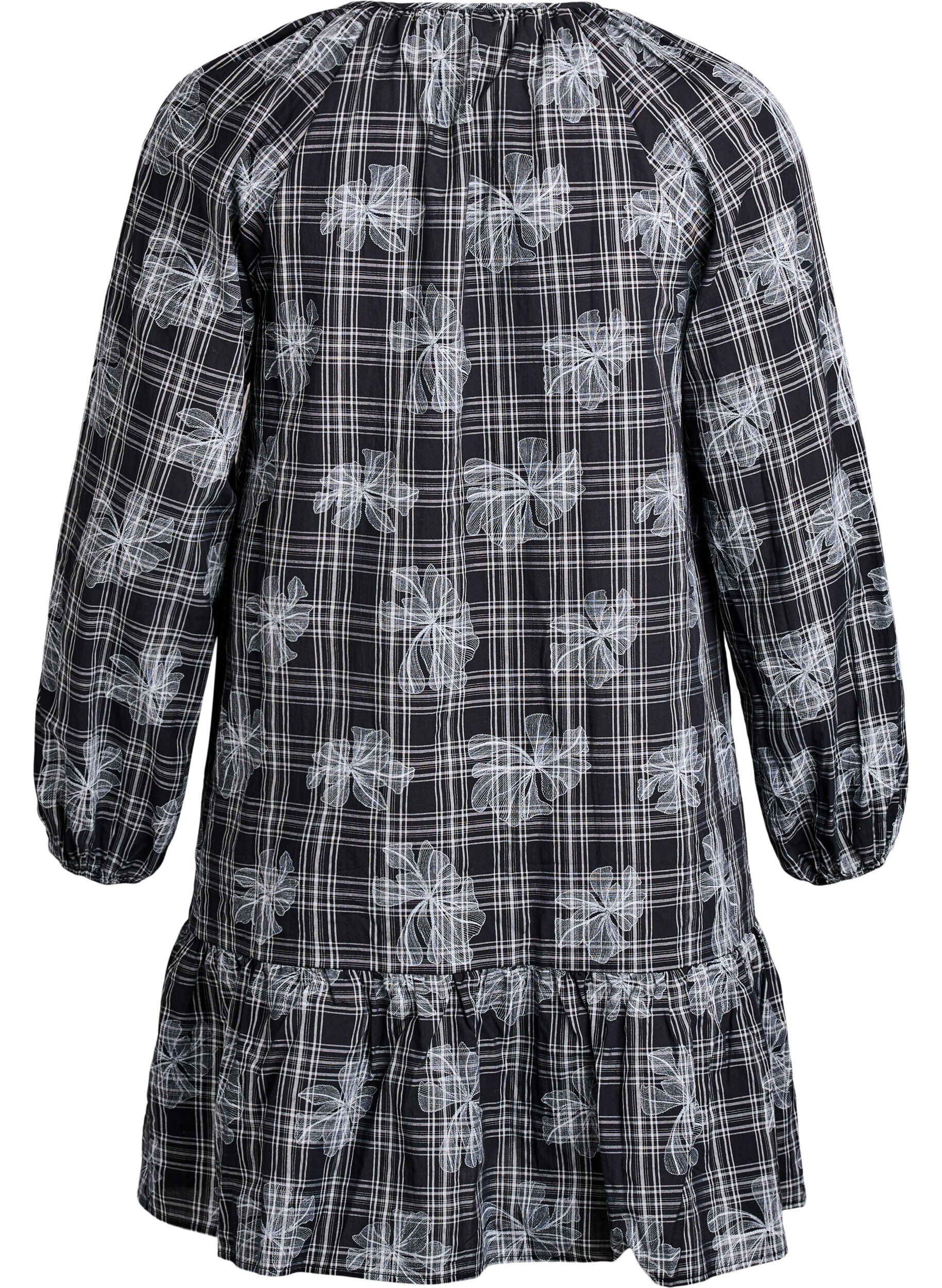 Zizzi Kr&oacute;tkiej sukienki w krate i z nadrukiem kwiatowym, Czarne, Packshot image number 1