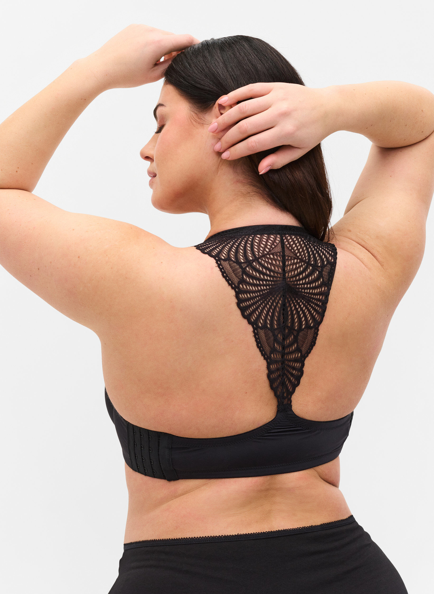 Zizzi Biustonosz z fiszbinami i koronkowym tylem, Czarne, Model image number 1
