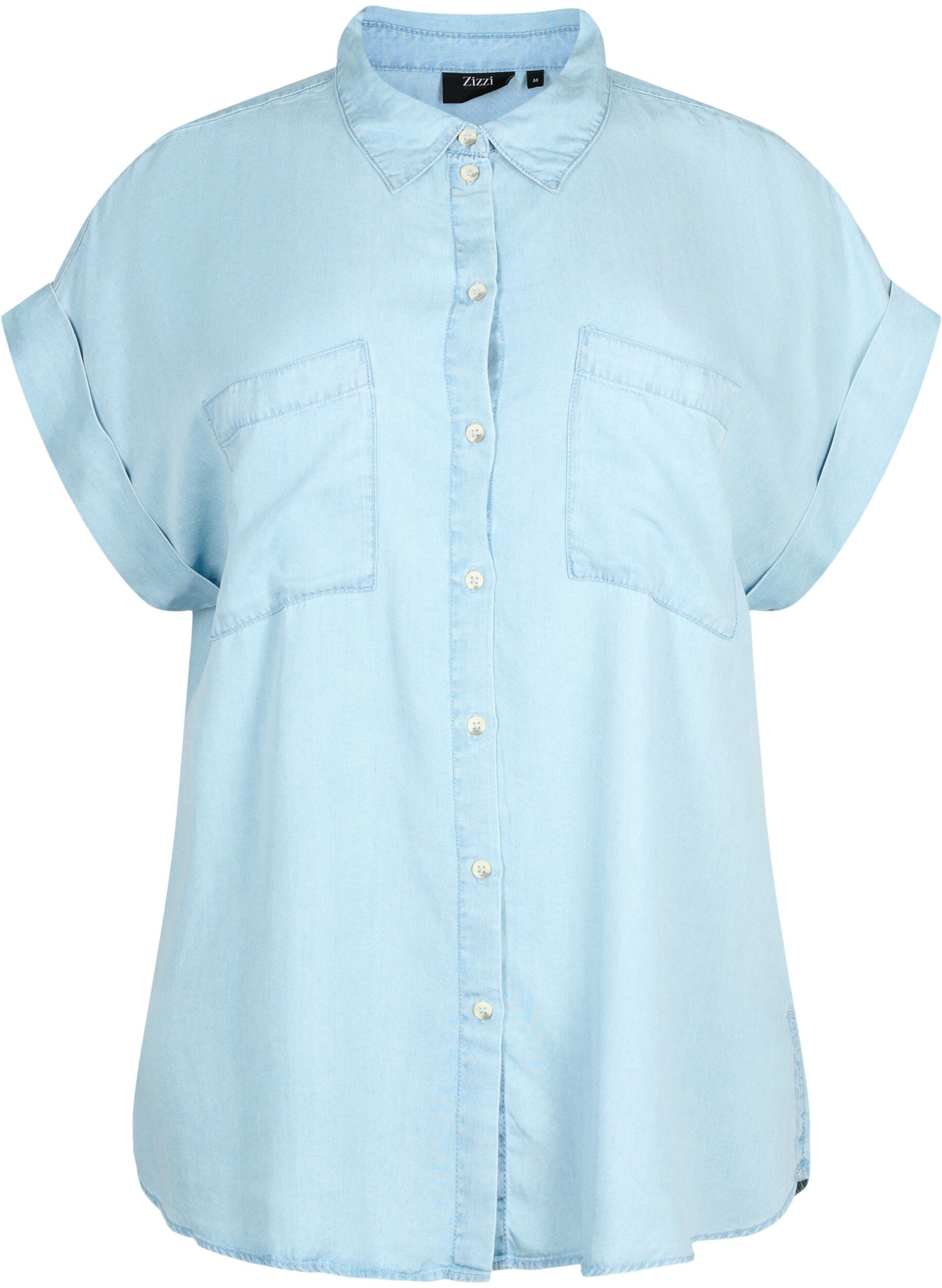 Zizzi Koszula z lyocellu (TENCEL&trade;) z kr&oacute;tkim rekawem, Light blue denim, Packshot image number 0