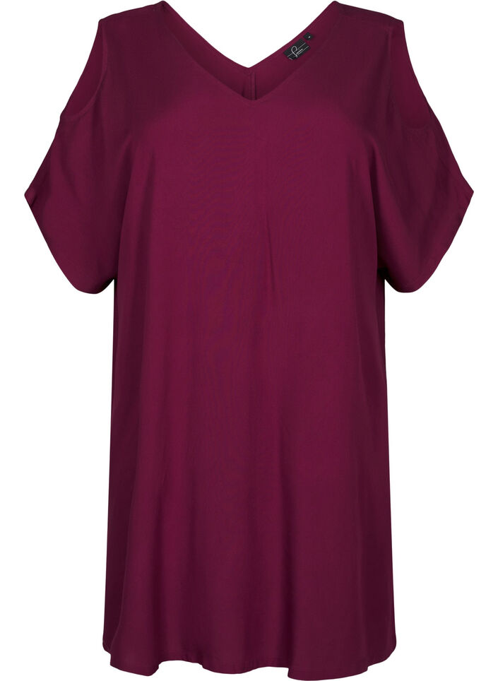 Sukienka plazowa z wiskozy z ozdobnymi ramionami, Czerwony, Packshot image number 0