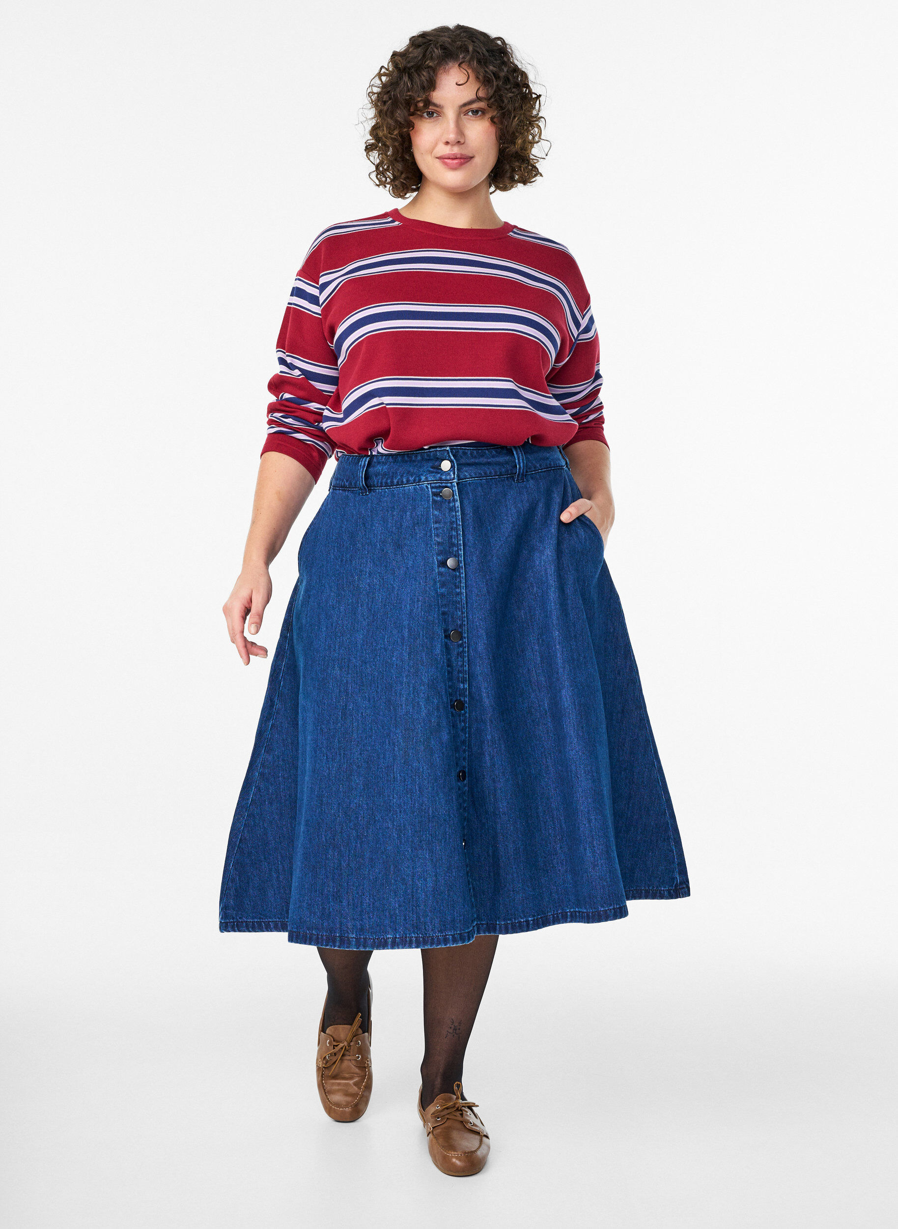 Zizzi Bluzka z dzianiny z szerokimi paskami, Czerwony, Model image number 1