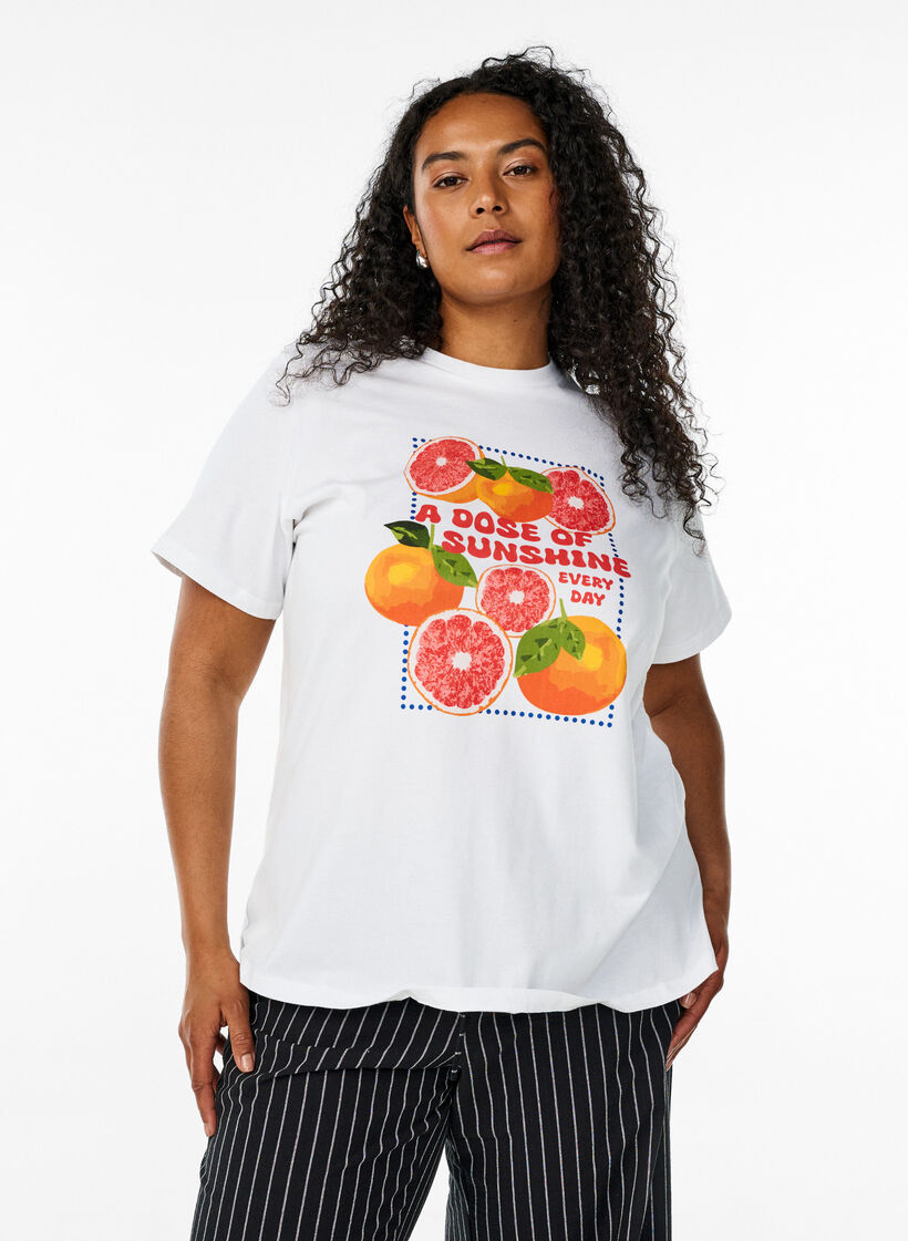  Koszulka z motywem cytrus&oacute;w z bawelny organicznej, Biały, Model image number 0