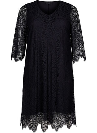 Koronkowa sukienka z rekawem 3/4, Black, Packshot image number 0