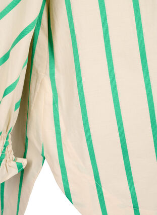 Bawelniana tunika w paski z marszczeniem i falbankami, Beige Green Stripe, Packshot image number 3