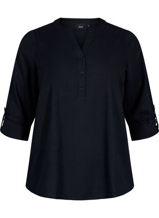 Bawelniana koszulowa bluzka z dekoltem w szpic, Black, Packshot image number 0
