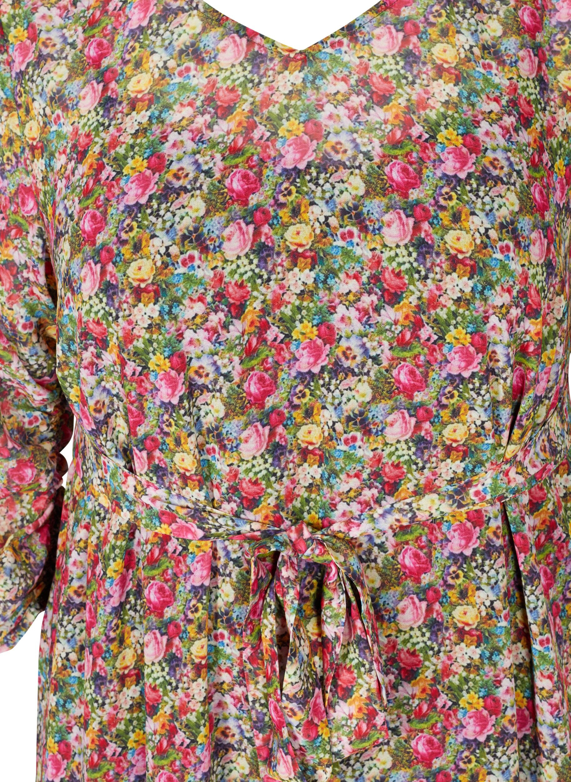 Zizzi Floral midi dress with a tie belt in the waist, Pink Flower AOP, Packshot image number 2
