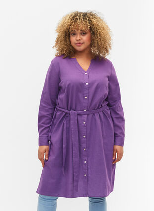 Sukienka koszulowa z dlugimi rekawami, Deep Lavender, Model image number 0
