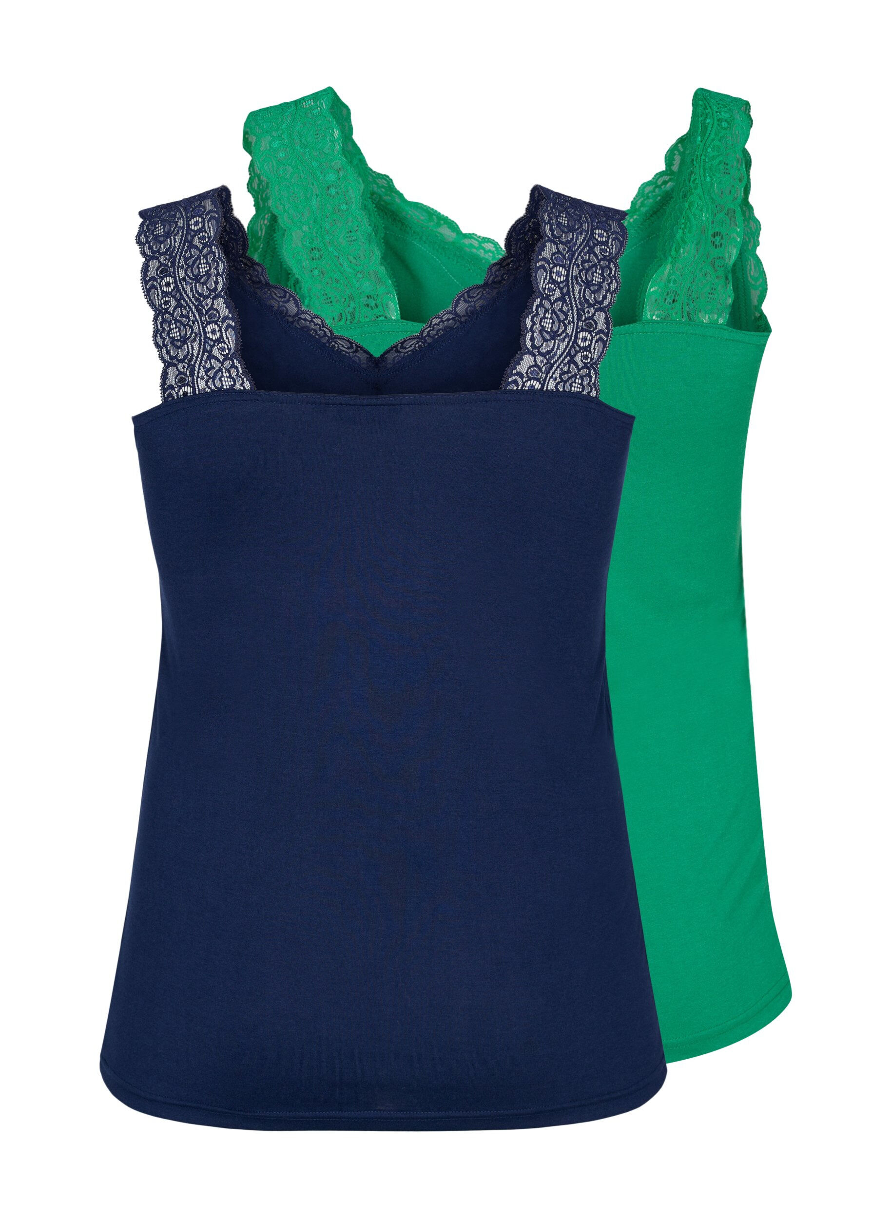 Zizzi 2-pack top with lace, Navy B/Jolly Green, Packshot image number 1