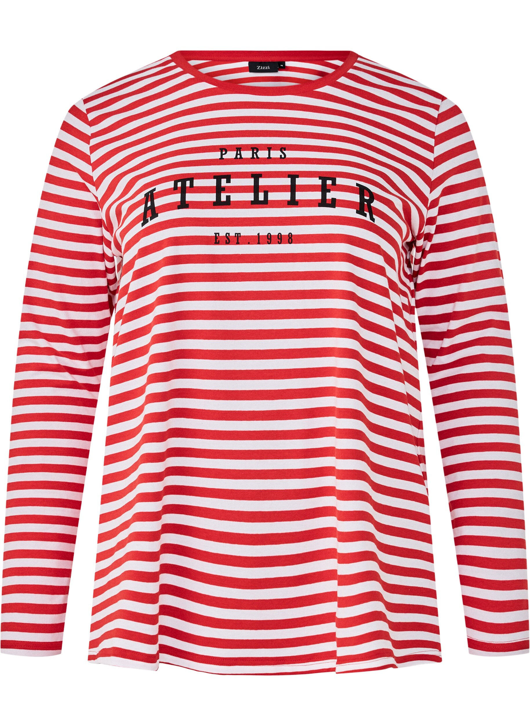 Zizzi Bluzka w paski z motywem, Whitew.FlameS.Stripe, Packshot image number 0
