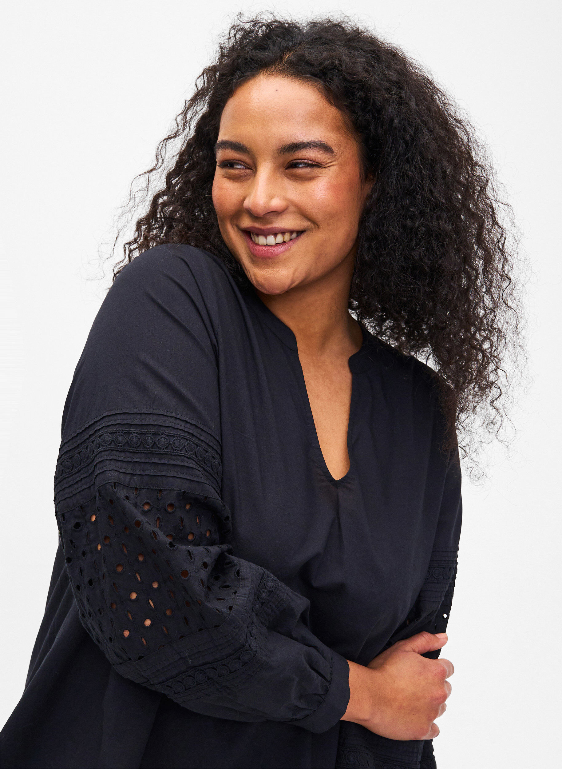 Zizzi Bluzka z dlugim rekawem z ozdobnymi detalami, Black, Model image number 2