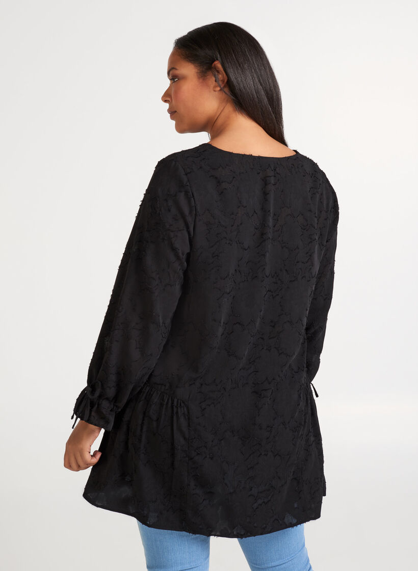 Loose V-neck tunic, Black, Model image number 1