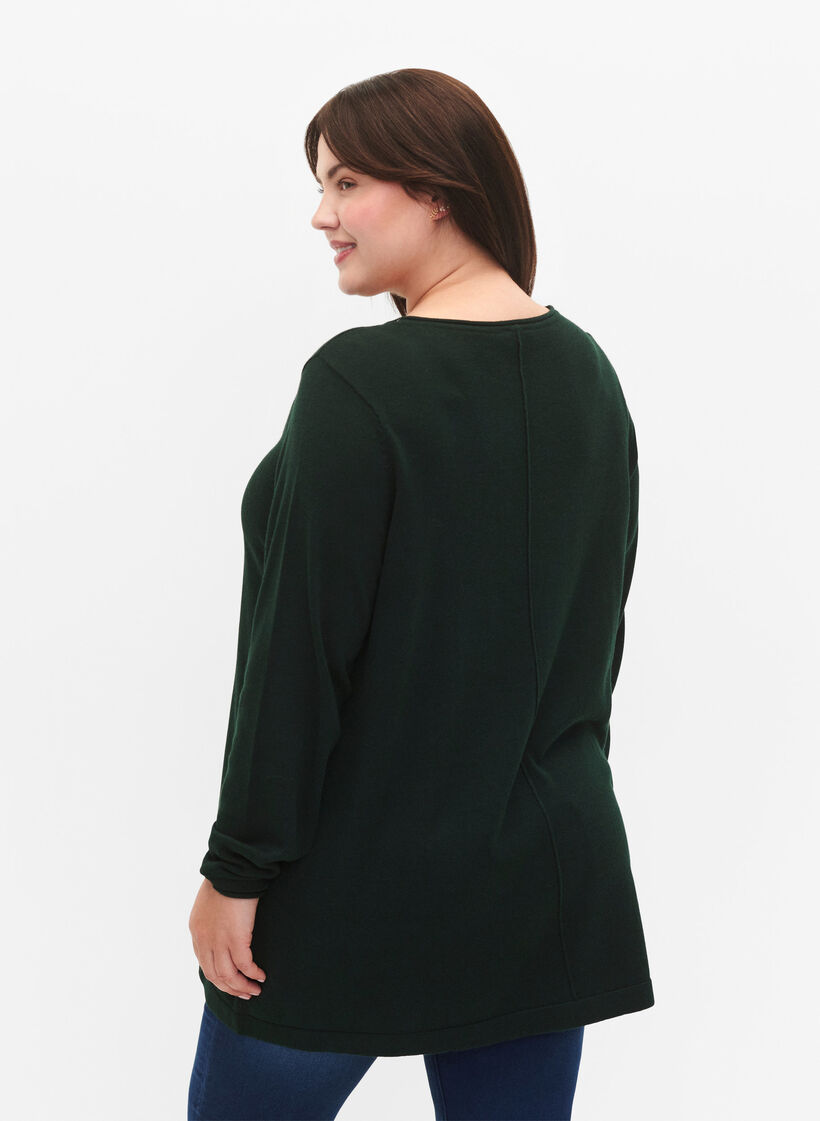 Dzianinowa bluzka z mieszanki bawelny i wiskozy, Zielony, Model image number 2