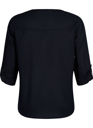 Bawelniana koszulowa bluzka z dekoltem w szpic, Black, Packshot image number 1