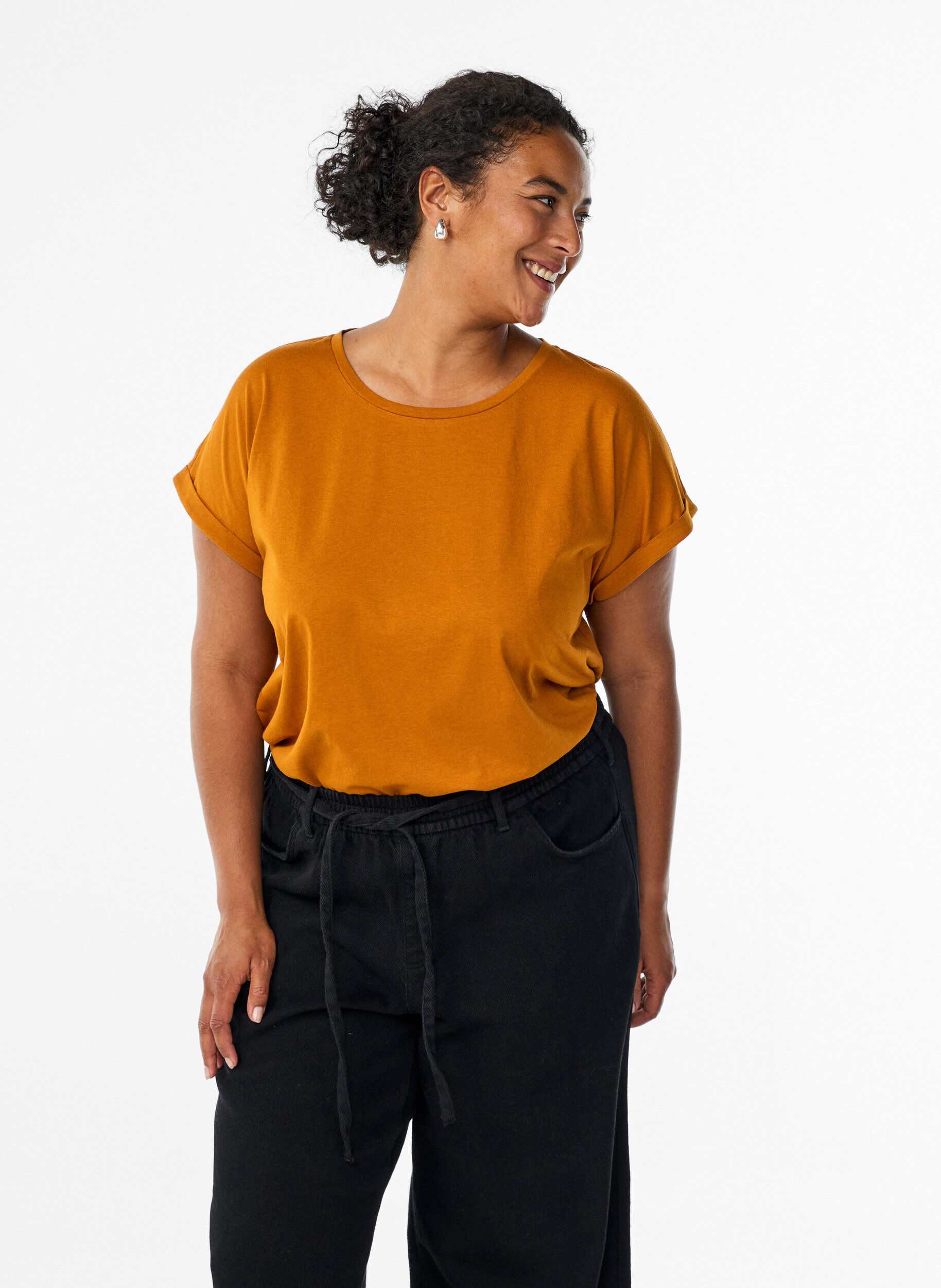 ZizziT-shirt z kr&oacute;tkim rekawem z mieszanki bawelny, Pomarańczowy, Model image number 0