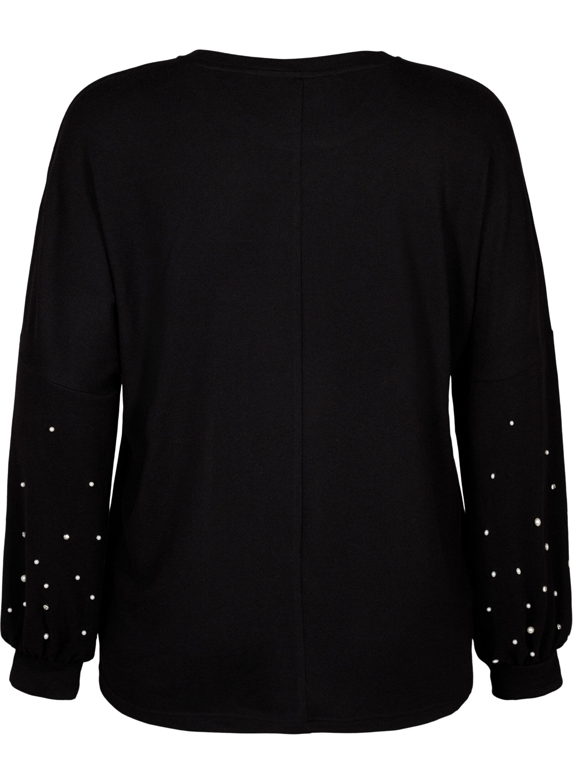 ZizziJednokolorowa bluzka z perlami, Black, Packshot image number 1