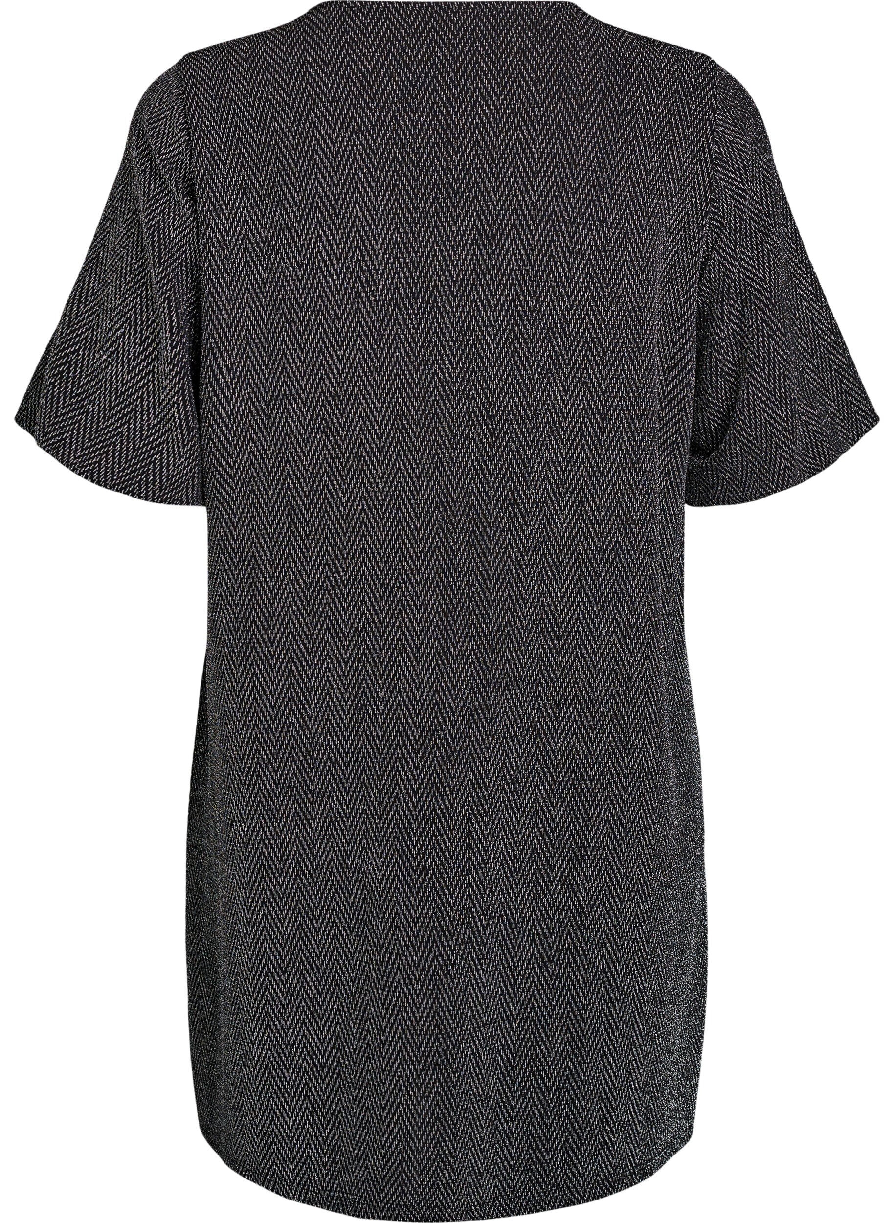 Zizzi Kr&oacute;tka sukienka z blyszczacym wzorem, Czarne, Packshot image number 1