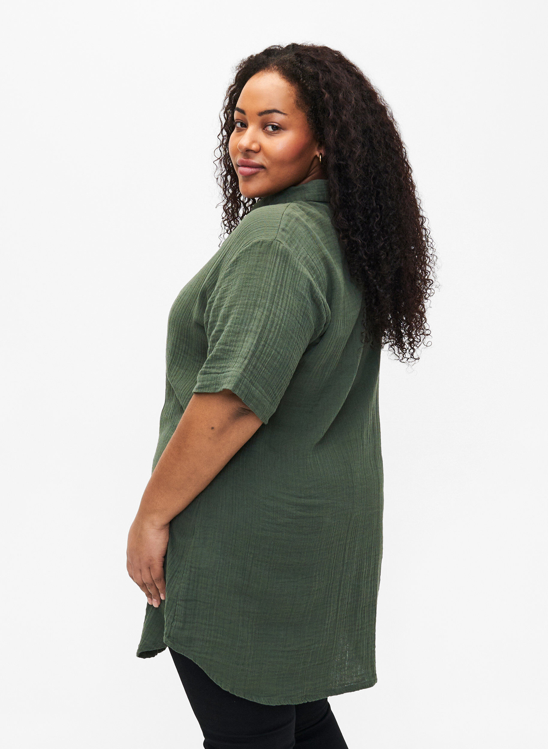 Zizzi Koszula z kr&oacute;tkim rekawem i guzikami, Thyme, Model image number 1