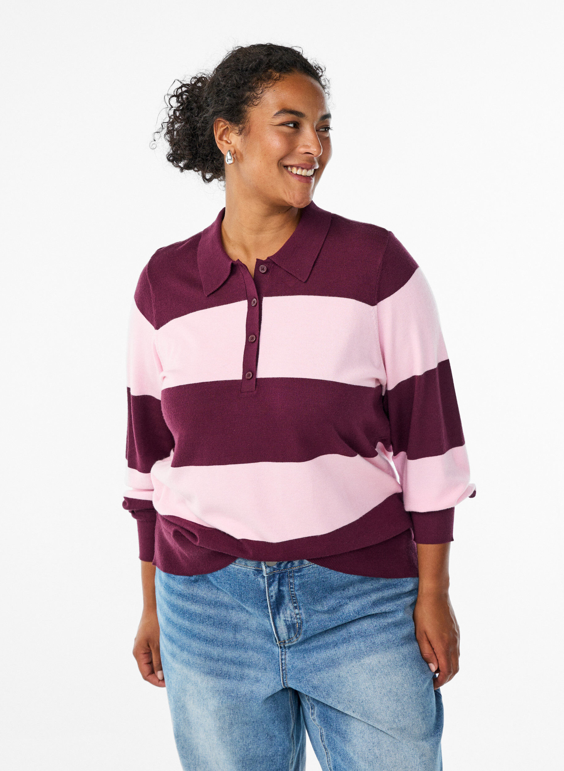 Dzianinowa bluzka z kolnierzykiem, Czerwony, Model