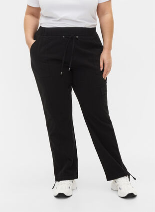 Luzne, bawelniane spodnie bojówki, Black, Model image number 3