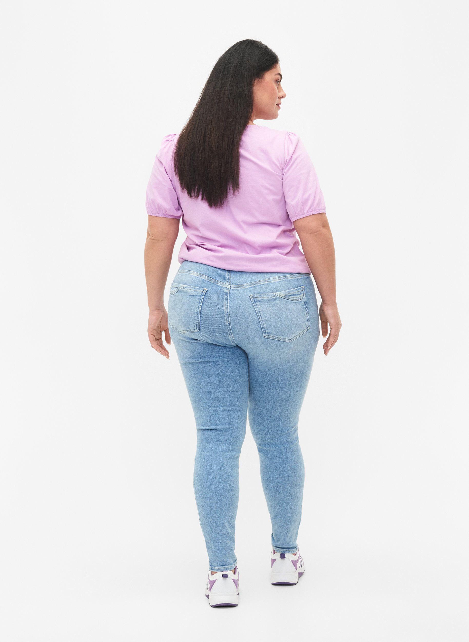 Zizzi High waisted Amy jeans with super slim fit, Light blue, Model image number 1