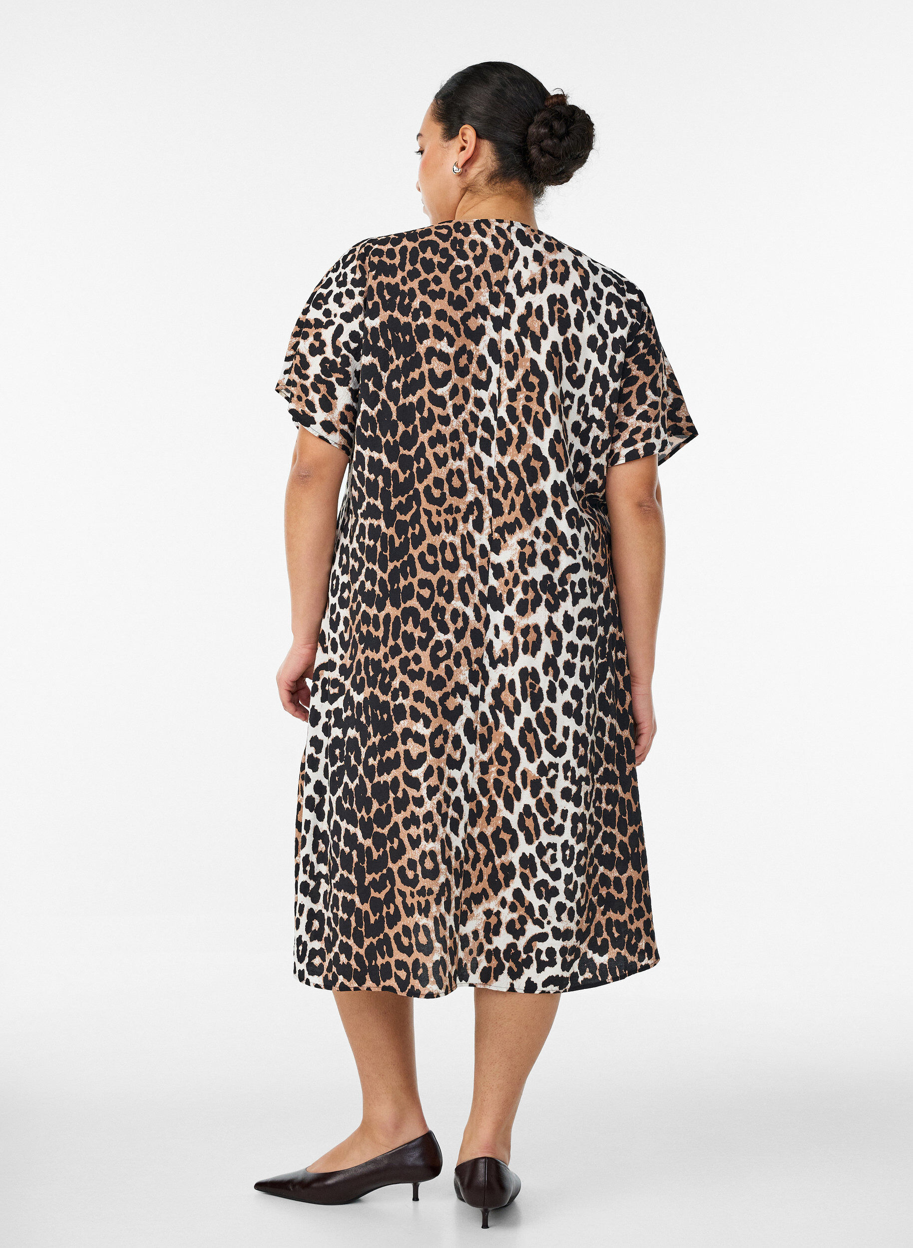 ZizziWiskozowa sukienka z dekoltem w szpic, Brązowy, Model image number 1