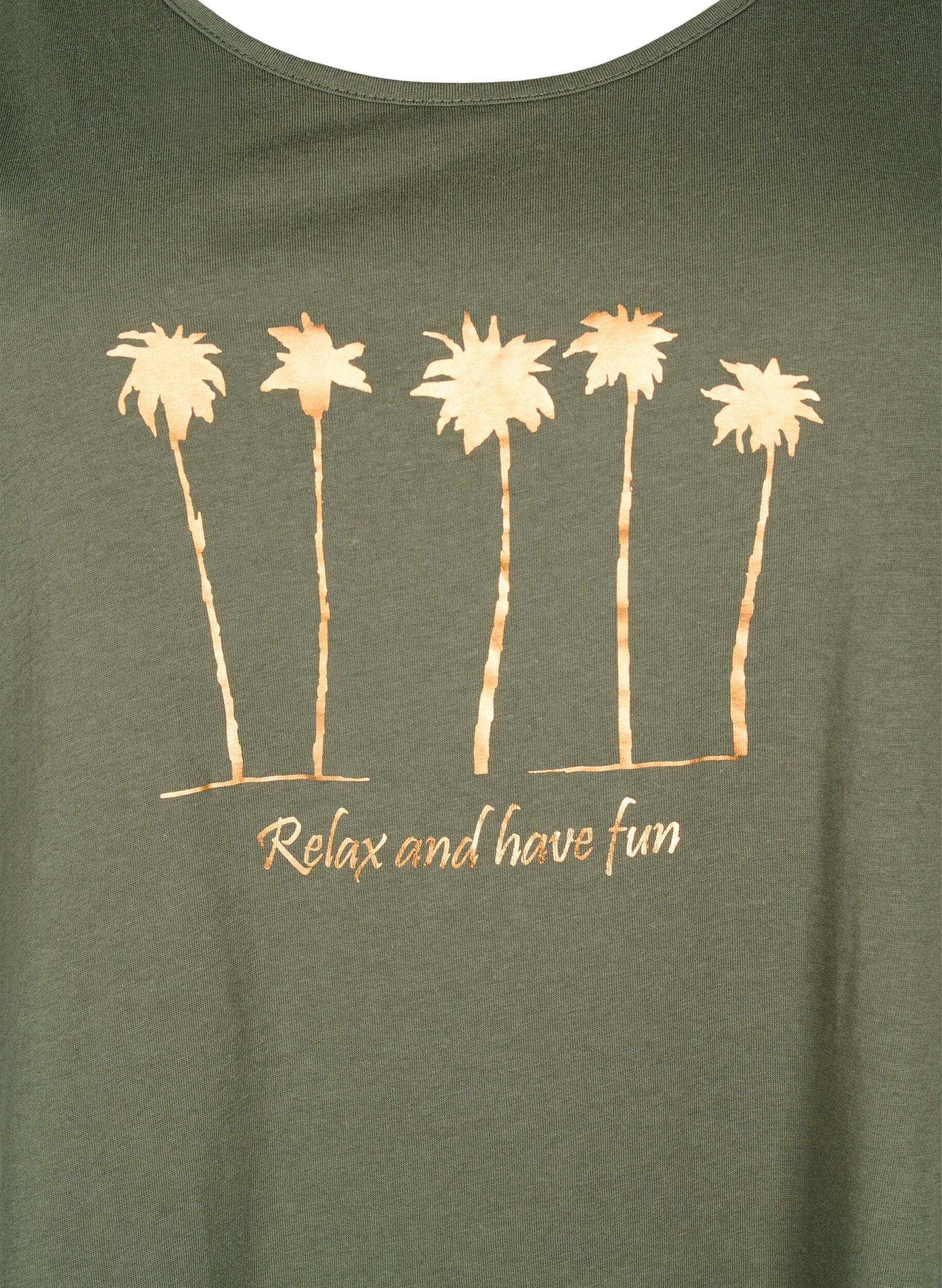 Zizzi Trapezowa sukienka z bawelny bez rekaw&oacute;w, Thyme W. Palm trees, Packshot image number 2