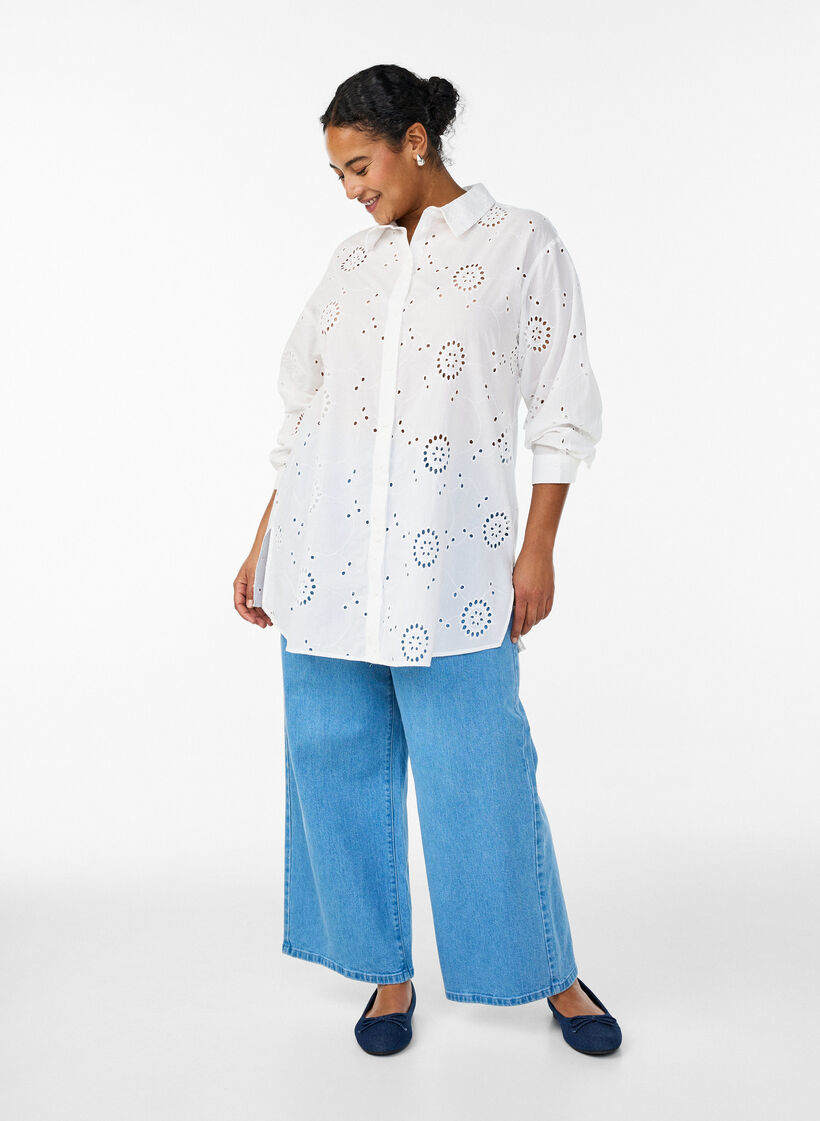 Bawelniana tunika z haftami broderie anglaise, Biały, Model image number 1