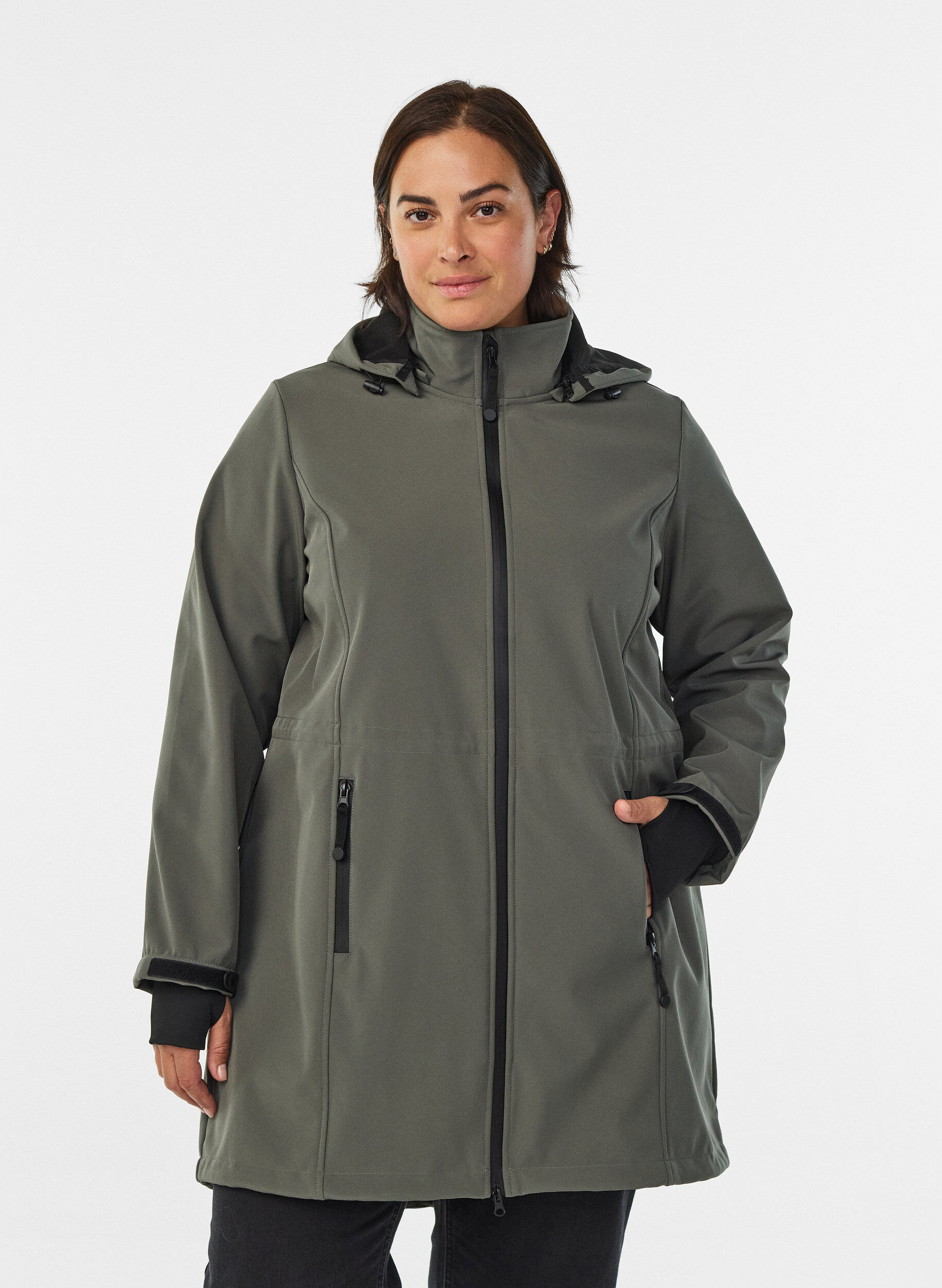 Kurtka softshell z odpinanym kapturem, Ciemnoszary, Model