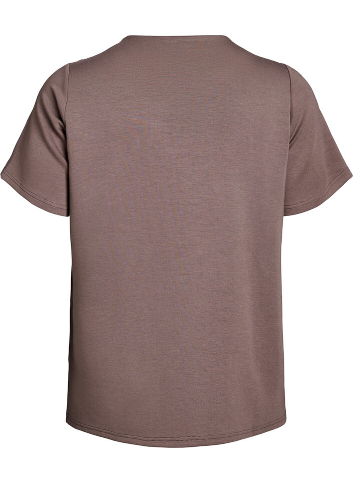 Bluzka z krótkim rekawem i ozdobnym guzikiem, Brązowy, Packshot image number 1