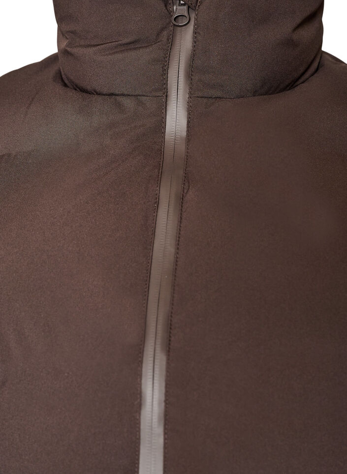 Kr&oacute;tki bufiasty bezrekawnik z wysokim kolnierzem, Brązowy, Packshot image number 2