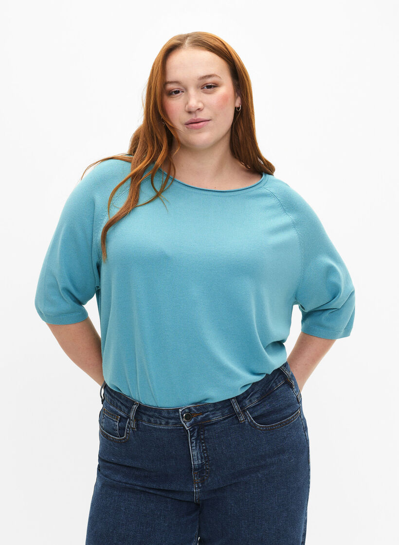 Bluzka z dzianiny wiskozowej z rekawem 3/4, Reef Waters, Model image number 0