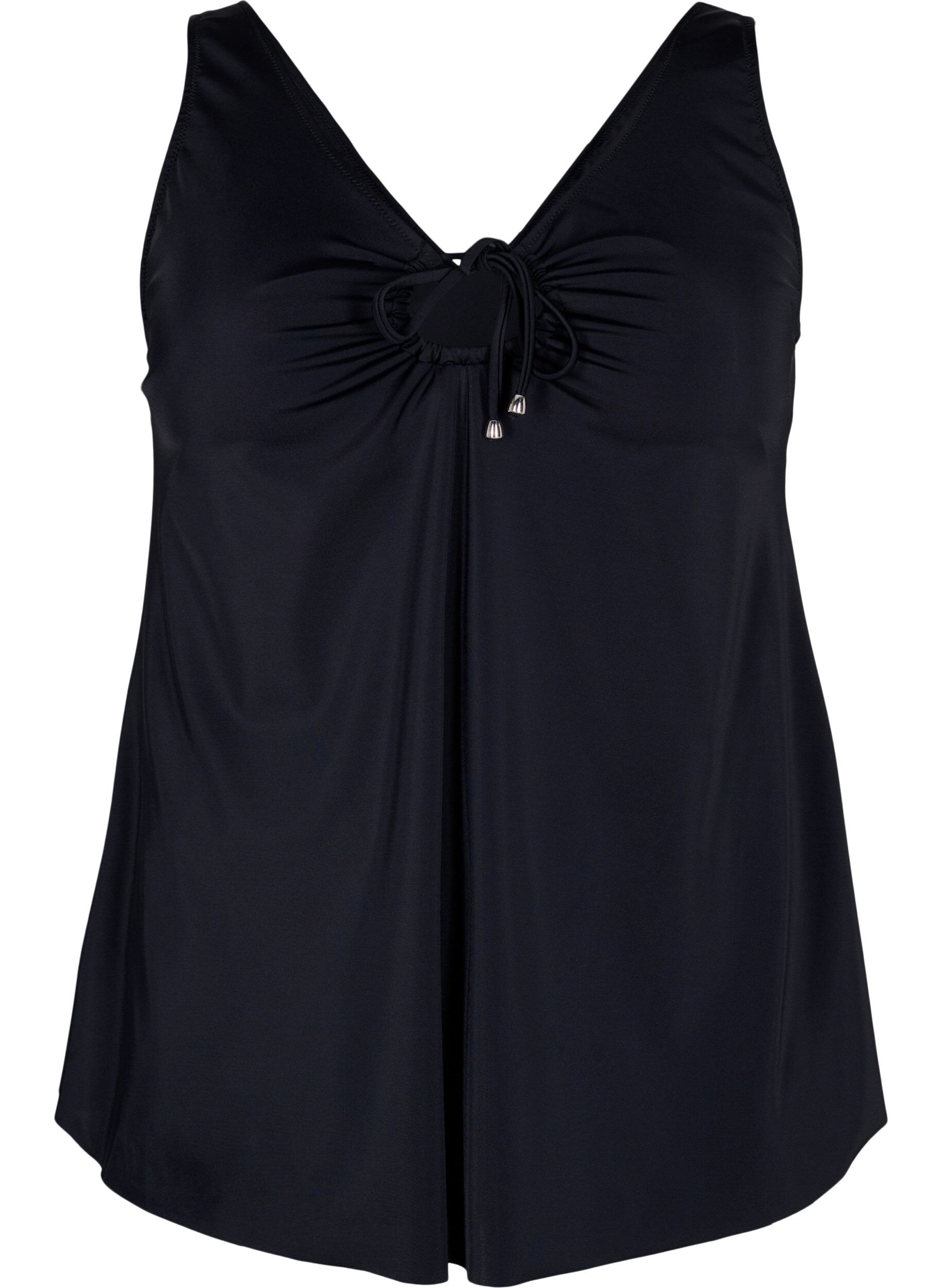 Zizzi Jednokolorowe tankini ze sznurkami, Black, Packshot image number 0