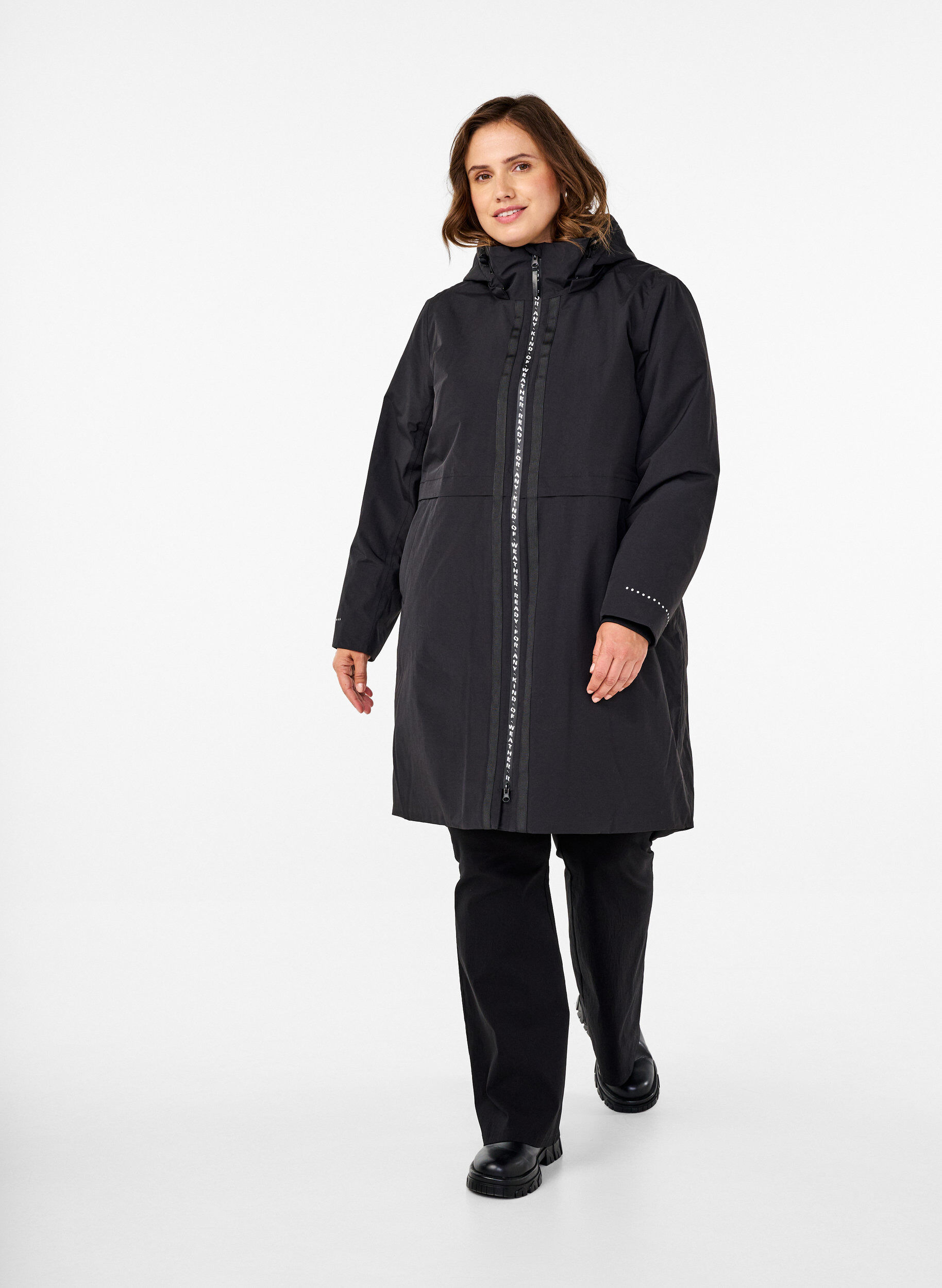 Zizzi Funkcjonalny plaszcz typu parka z odblaskowymi detalami, Black, Model image number 2