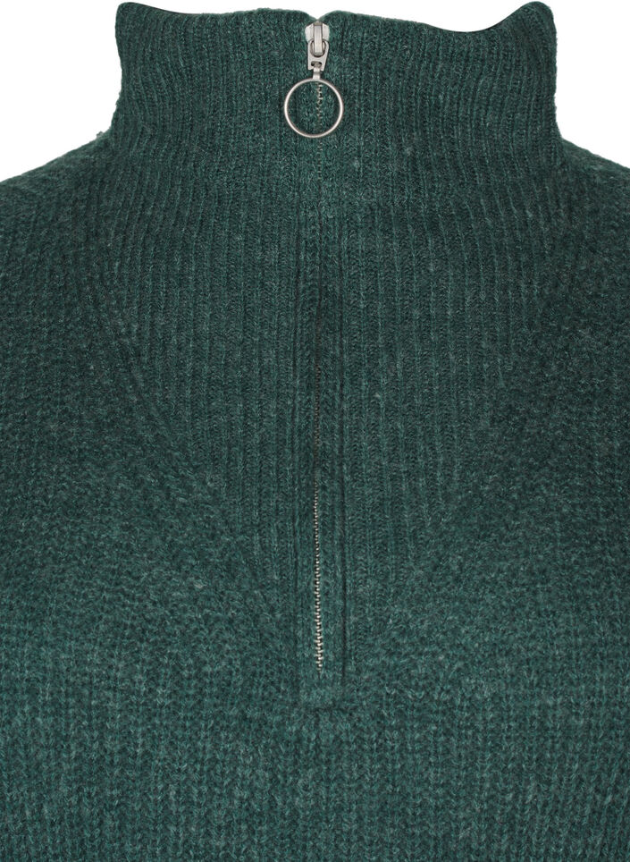 Dzianinowy golf z&nbsp;zamkiem, Zielony, Packshot image number 2