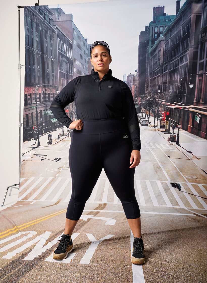 Legginsy treningowe 3/4 z kieszeniami, Black, Image image number 0