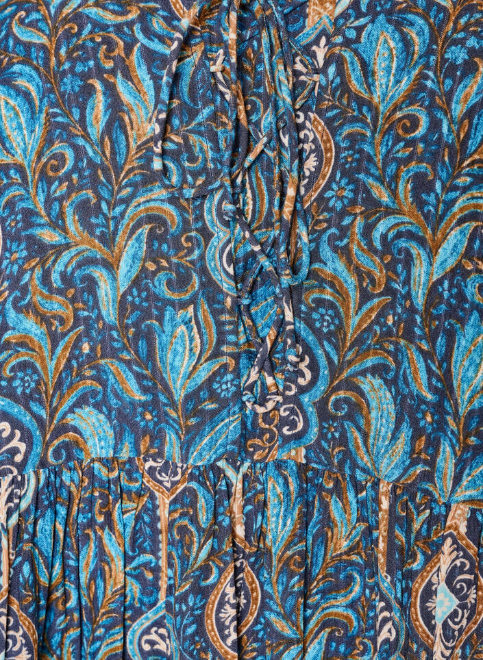 Bluzka z nadrukiem w stylu paisley i koronkowym detalem, Niebieskie, Packshot image number 2